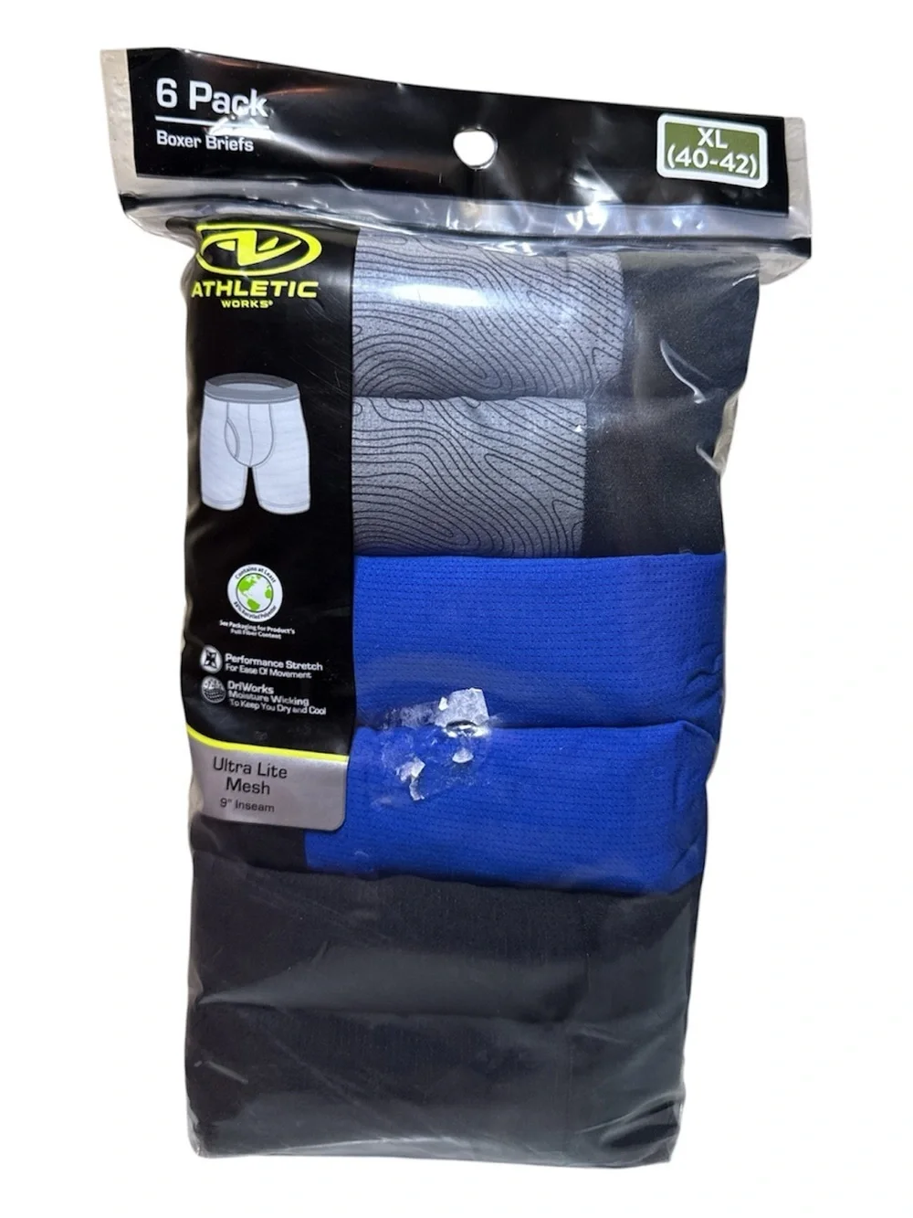 Athletic Works Men's Ultra Lite Mesh Boxer Briefs 6 PACK XL